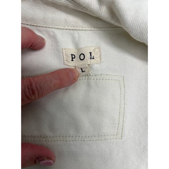 POL from Anthropologie White and Leopard Denim Oversized Jean Jacket in Size L - Picture 6 of 7